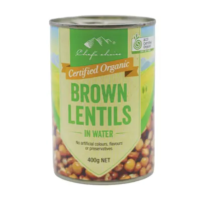 Certified Organic Brown Lentils in Water