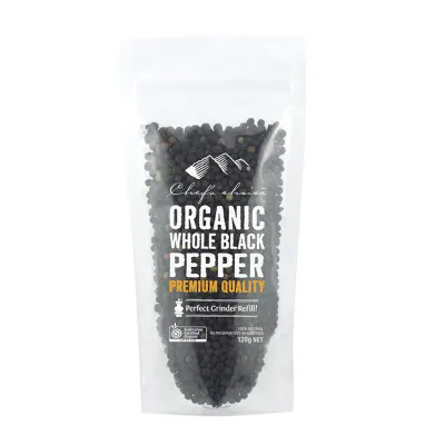 Certified Organic Whole Black Pepper – Plastic Bag